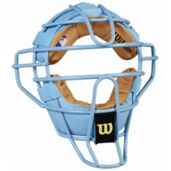 Wilson Umpire Gear Wilson MLB Sky Blue Dyna-Lite Steel Umpire Mask With Sky Blue And Tan -The Ball Gears Sales A3009 BL TN Front Angled