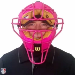 Wilson Umpire Gear Wilson MLB Pink Dyna-Lite Steel Umpire Mask With Pink And Tan 8 Wilson Umpire Gear Wilson MLB Pink Dyna-Lite Steel Umpire Mask With Pink And Tan -The Ball Gears Sales A3009 PK TN Worn Front 1