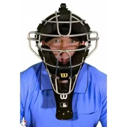Wilson Umpire Gear Wilson MLB 6" Umpire Throat Guard -The Ball Gears Sales A3901 BK Wilson MLB 6 Umpire Throat Gurad Worn Front View
