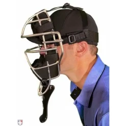 Wilson Umpire Gear Wilson MLB 6" Umpire Throat Guard -The Ball Gears Sales A3901 BK Wilson MLB 6 Umpire Throat Gurad Worn Side View