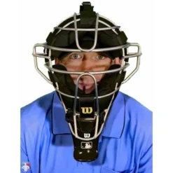 Wilson Umpire Gear Wilson MLB 4" Umpire Throat Guard -The Ball Gears Sales A3902 BK Wilson MLB 4 Umpire Throat Guard Worn Front View
