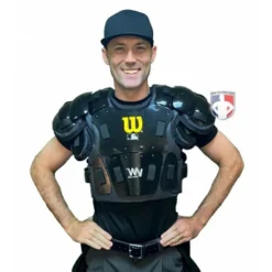 Wilson Umpire Gear Wilson MLB West Vest Pro Gold 2 Memory Foam Umpire Chest Protector -The Ball Gears Sales B7203 Wilson MLB West Vest Pro Gold 2 Memory Foam Umpire Chest Protector front worn
