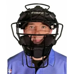Champro Umpire Gear Champro Lightweight Steel Umpire Mask -The Ball Gears Sales CM72 B CHAMPRO STEEL UMPIRE MASK Worn Front View