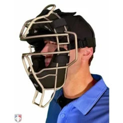 Diamond Umpire Gear Diamond Silver Big League Aluminum Umpire Mask With Leather -The Ball Gears Sales DFM BL SV Diamond Silver Big League Aluminum Umpire Mask with Leather Worn Front Angled View