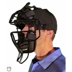 Diamond Umpire Gear Diamond IX3 Aluminum Umpire Mask With Quik-Dry -The Ball Gears Sales DFM UMP Diamond iX3 Aluminum Umpire Mask with Quik Dry Worn Front Angled View
