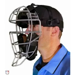 Force3 Umpire Gear Force3 Silver Defender Umpire Mask With Black 12 Force3 Umpire Gear Force3 Silver Defender Umpire Mask With Black -The Ball Gears Sales F3 DEF SV BK Force3 Silver Defender Umpire Mask with Black Worn Front Angled View