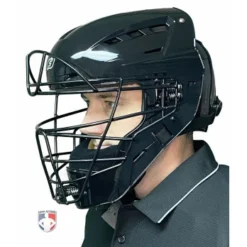 Force3 Umpire Gear Force3 Black Defender Hockey Style Umpire Helmet -The Ball Gears Sales F3 HSMv3 BK Force3 Black Defender Hockey Style Umpire Helmet worn angle