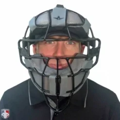 ALL-STAR Umpire Gear All-Star Black Magnesium Umpire Mask With Grey LUC 11 ALL-STAR Umpire Gear All-Star Black Magnesium Umpire Mask With Grey LUC -The Ball Gears Sales FM4000 MAG UMP BK GY Worn Front