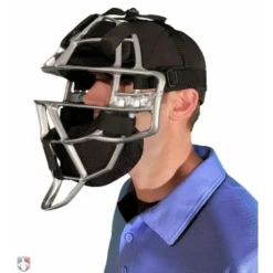 ALL-STAR Umpire Gear All-Star Silver Magnesium Umpire Mask With Black LUC 13 ALL-STAR Umpire Gear All-Star Silver Magnesium Umpire Mask With Black LUC -The Ball Gears Sales FM4000MAG UMP SV BK All Star Magnesium Umpire Mask with Black LUC Worn Front Angled View