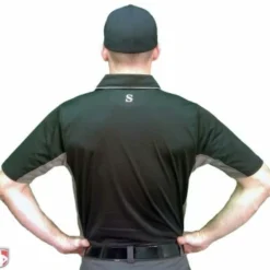 Smitty Umpire Smitty V2 Major League Replica Umpire Shirt - Black With Charcoal Grey -The Ball Gears Sales S314 BK Smitty V2 Major League Replica Black with Charcoal Grey Worn Back View