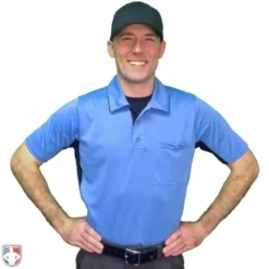 Smitty Umpire Smitty V2 Major League Replica Umpire Shirt - Sky Blue With Black -The Ball Gears Sales S314 SB Smitty V2 Major League Replica Umpire Shirt Sky Blue with Black Worn Front