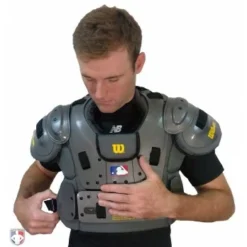 New Balance Referee And Umpire Shoes New Balance Challenger Mock Neck Short Sleeve Compression Shirt -The Ball Gears Sales TMMT717 NB Mock chest protetor being strapped on 1