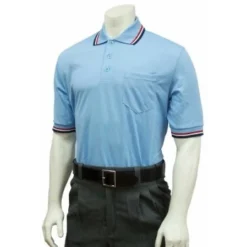 Smitty Umpire Smitty Pro Knit Umpire Shirt - Powder Blue With Red-White-Navy Trim